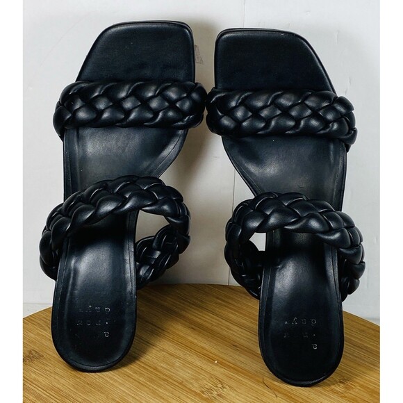 A New Day Sandals Womens Size 6 Braided Straps Slide Casual Black Faux Leather - Picture 5 of 6